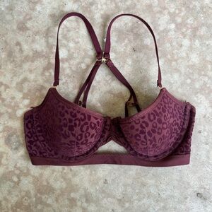 Aerie Real Power Balconette Lightly Lined Bra Royal Berry Animal Print size 32C